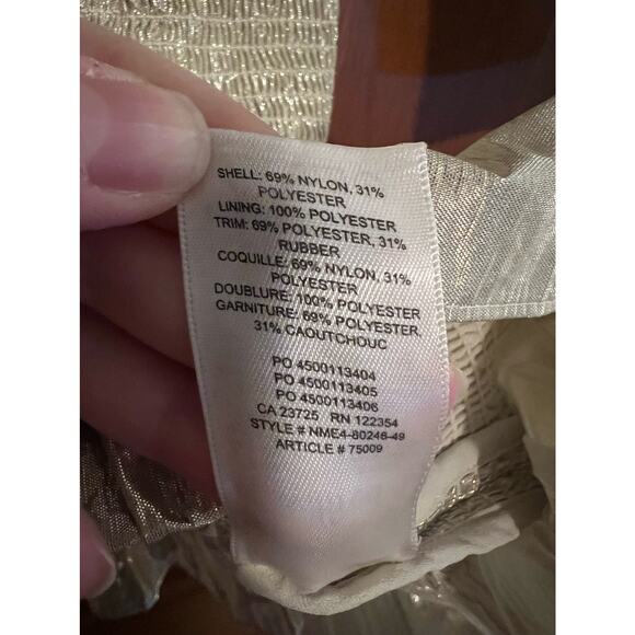 Aritzia Wilfred Smocked Metallic Bodycon Ballad Mini Dress Puff Sleeve Gold SZ M - Picture 8 of 10